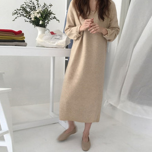 Tendenza invernale coreano all'ingrosso Casual scollo a V tinta unita Pullover in <span class=keywords><strong>maglia</strong></span> soffice Maxi maglione d'angora abito per donna - Product Image 2