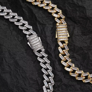 Hip Hop Zircon 12mm Rhombus <b>Cuban</b> Bracelet, Personalized Versatile Trend Men's Jewelry Tanjing Fashion Lijing Necklace - Product Image 2