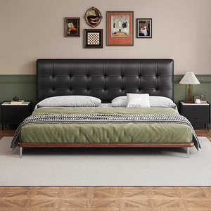 Italian Luxury Black Leather <b>Sofa</b> <b>Bed</b> with Storage <b>Modern</b> Design Soft-padded Solid Wood Edge for Master Bedroom - Product Image 2