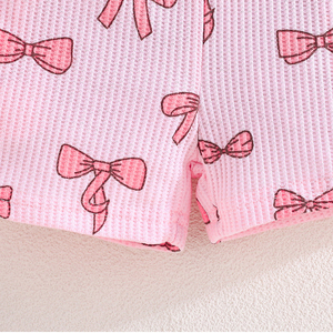 Conjunto de Dos Piezas con Lazo para Bebés Niñas, Ropa Casual de Verano, Transpirable, con Mangas Cortas con Volantes y Estampado de Lazos - Product Image 6