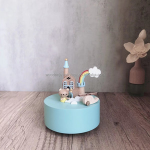 Hộp nhạc tròn bằng gỗ đầy màu sắc 120 giây âm thanh quay tay trang trí nhà với hình động vật quà tặng giáng sinh - Product Image 3