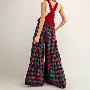 Salopette Natalizia a Quadri Personalizzata per Donne, Pantaloni a Gamba Larga, Tuta Intera da Donna - Product Image 4