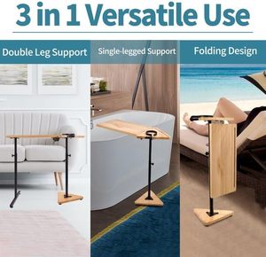 Plateau de baignoire en bambou avec hauteur réglable, plateau de baignoire autoportant pour baignoire contre le mur, plateau de baignoire à 3 niveaux - Product Image 2