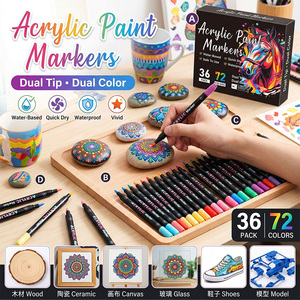 Marqueurs de peinture <span class=keywords><strong>acrylique</strong></span> à double pointe et double couleur, 24/48/72 couleurs, imperméables, séchage rapide, <span class=keywords><strong>pour</strong></span> peinture DIY sur <span class=keywords><strong>roche</strong></span>, verre, toile - Product Image 1