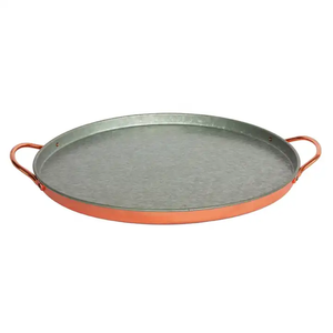 Elegante bandeja para servir café, bandeja para servir galvanizada rústica, bandeja ovalada de hierro de <span class=keywords><strong>Metal</strong></span> galvanizado con asa - Product Image 5