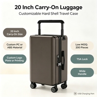 Valise à roulettes de 20 pouces de large, valise rigide en ABS PC personnalisée, serrure TSA avec port de charge USB