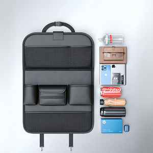 Sac de rangement multifonctionnel minimaliste en cuir noir pour siège arrière de voiture, pour téléphones, clés, lunettes de soleil, cartes, gobelets - Product Image 1