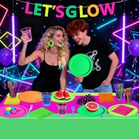 Bannière néon LET'S PARTY, guirlande de lettres en papier fluorescent, décoration suspendue, fournitures de fête pour fête d'anniversaire sous lumière noire UV