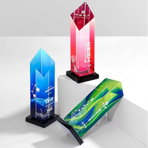 Trophée en cristal personnalisé haut de gamme MH avec impression couleur intégrale, trophée en cristal <span class=keywords><strong>diamant</strong></span> gravé sur mesure avec base noire - Product Image 1