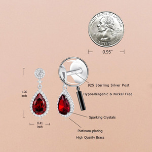 Wholesale S925 Sterling <b>Silver</b> Pear Cut Natural Garnet Dangle <b>Earrings</b> Double Halo Micro Paved CZ <b>Drop</b> <b>Earrings</b> Luxury Bridal - Product Image 4