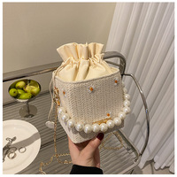 Ventes directes d'usine 2025 nouveau coréen perle chaîne marguerite blanc/kaki sac à bandoulière rétro sac à main