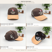 Casquette de baseball personnalisée motif champignon, broderie 3D en relief, marron et beige bicolore, nature, forêt, extérieur, unisexe, certifiée ISO9001, OEM