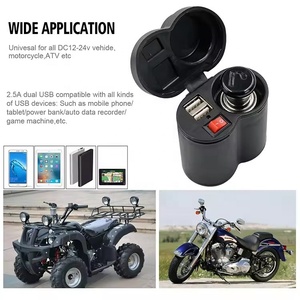 Chargeur <span class=keywords><strong>USB</strong></span> étanche 12V à deux ports pour motos avec <span class=keywords><strong>prise</strong></span> allume-cigare - Product Image 3