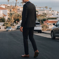 Costume homme noir uni à revers cranté, veste et pantalon ajustés, 2 pièces, pour occasions formelles et affaires