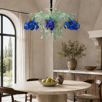 Lustre en verre style Murano, fleur d'iris bleue, 8 lumières G9, lampe suspendue pour salle à manger, décoration intérieure