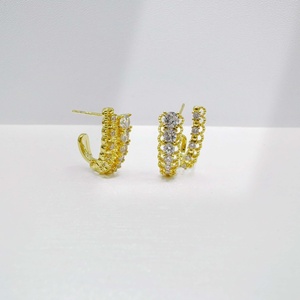 wholesale 925 plata sterling silver Luxury Gold Plated <b>earring</b> <b>fine</b> western korean zircon unique geometric ladies <b>stud</b> <b>earrings</b> - Product Image 1