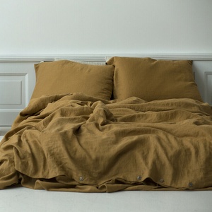 Hotel 100% Linen Fabric Plain Dyed Bedsheet <b>Bedding</b> <b>Set</b> French Flax <b>Stripe</b> Solid Color Europe Style Customization Wholesale - Product Image 5