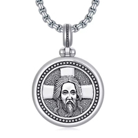 Collier avec pendentif rond en argent sterling 925 oxydé, visage de Jésus, bijoux religieux personnalisés pour hommes, vente en gros