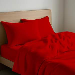 Ensemble de draps en coton rouge, taille simple française, taies d'oreiller incluses - Product Image 3