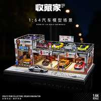 Modèle de scène de garage de style américain à l'échelle 1:64, miniature DIY avec éclairage LED pour collection de modèles de voitures