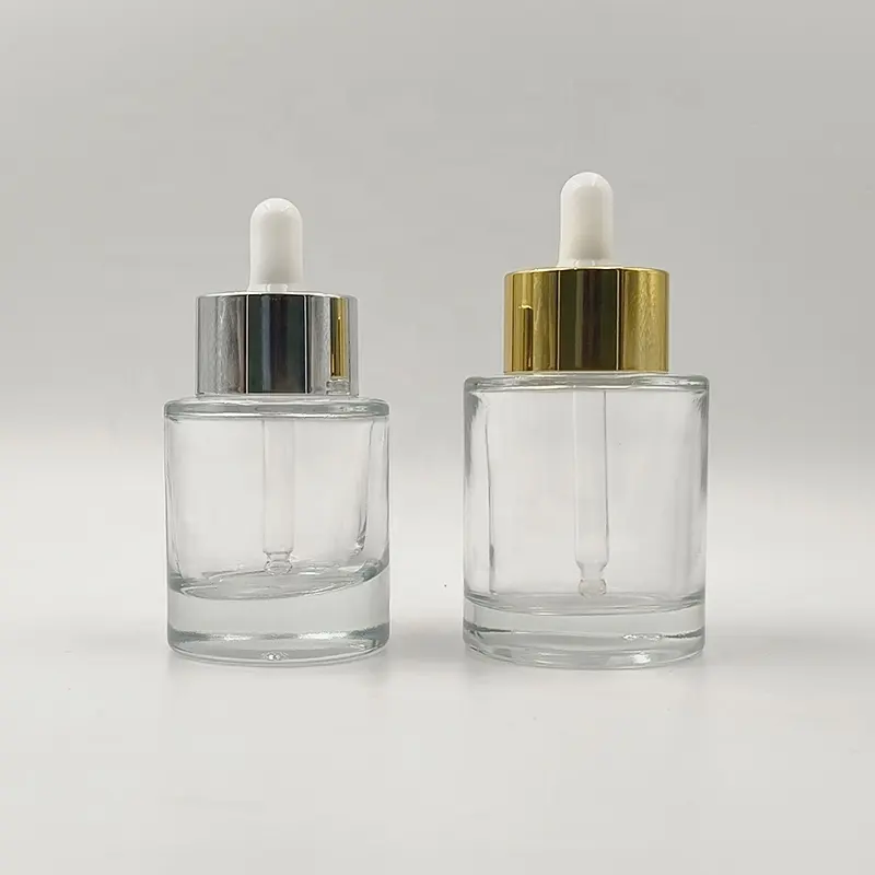 Saç sakal yağı ambalaj 30ml 50ml temizle kalın alt serum damlalıklı cam şişe gümüş altın geniş ağız kapaklı