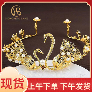 Cake Decorations Crown Bridal Headpiece Wedding Birthday Party Korean Princess Style Gold Silver Pearl Rhinestone Arch Shape - Product Image 5