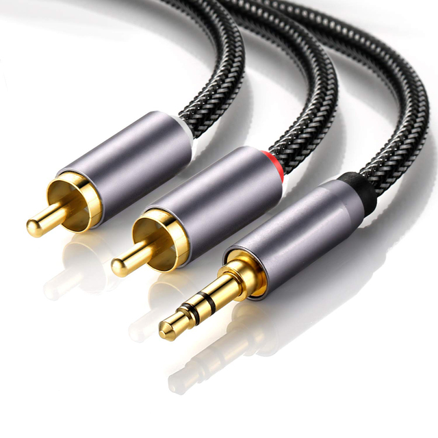 Premium 3.5mm Stereo Male to 2RCA Male 28AWG Cable Gold Plated Black Nylon Braid Stereo Splitter Cable AUX RCA Y Cord