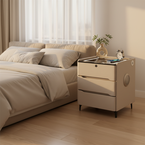 Table de chevet intelligente avec lecteur d'empreintes digitales, nouveau modèle nordique personnalisable, 3 tiroirs, chargeur de téléphone sans fil, meubles de chambre à coucher - Product Image 6