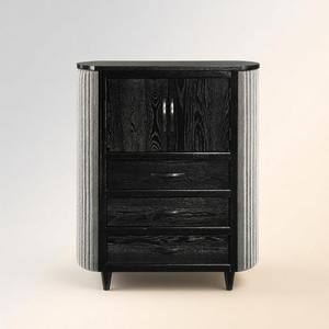 Cómoda contemporánea de seis cajones fabricada en Malasia con acabado negro y tapicería para el hogar - Product Image 1
