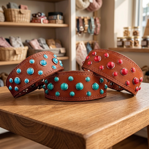 Collier de chien en cuir véritable à motif solide fait à la main avec décoration de rivet personnalisée Fabricant et grossiste direct - Product Image 2
