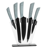 Vente chaude revêtement de grain de bois antiadhésif poignée en acier inoxydable lame noire premium chef cuisine couteaux de cuisine ensemble de couteaux de cuisine