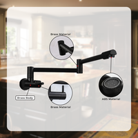 Robinet de cuisine mural moderne en laiton avec cartouche céramique, douchette extractible, monocommande, pour usage hôtelier, garantie 5 ans
