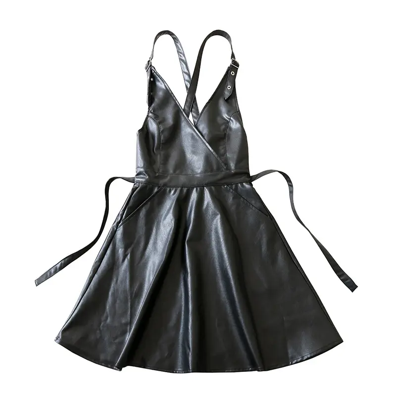 New arrival unique design waterproof top quality pu fierce women's cool pu apron with cross straps