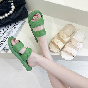 여성용 경량 라피아 여름 패션 해변용 샌들, 감성적인 플랫 슬리퍼 - Product Image 3