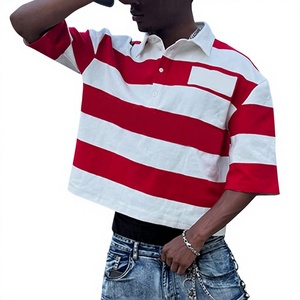 Polo Corto a Rayas Rojas y Blancas para Hombre, con Bolsillo, Estilo Casual Tejido, Logotipo Personalizado - Product Image 6