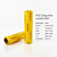 Film étirable PVC de qualité alimentaire avec coupeur coulissant, grand rouleau pour l'emballage de sandwichs et de pains, fournisseur direct