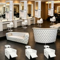 Ensemble de mobilier de salon de beauté haut de gamme tout blanc avec logo personnalisé, fauteuil inclinable à 360 degrés, fauteuil de salon crème