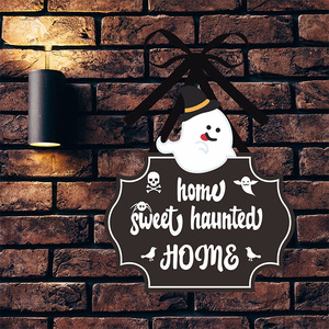 ป้ายแขวนไม้รูปผีสำหรับตกแต่งภายในบ้านในวันฮาโลวีน ป้ายต้อนรับสำหรับงานปาร์ตี้บ้านผีสิงแสนหวาน - Product Image 1