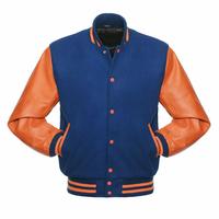 Blouson Bomber Varsity en Laine Bleu Royal avec Manches en Peau de Serpent Orange, Hiver, Grande Taille, Respirant, Rembourré en Coton, pour Hommes
