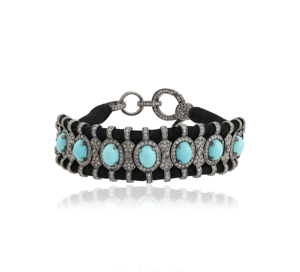 Pulsera de Hilo de Plata de Ley con Turquesa. Una exquisita pulsera de hilo de plata de ley 925 con vibrantes turquesas cabujón. - Product Image 2