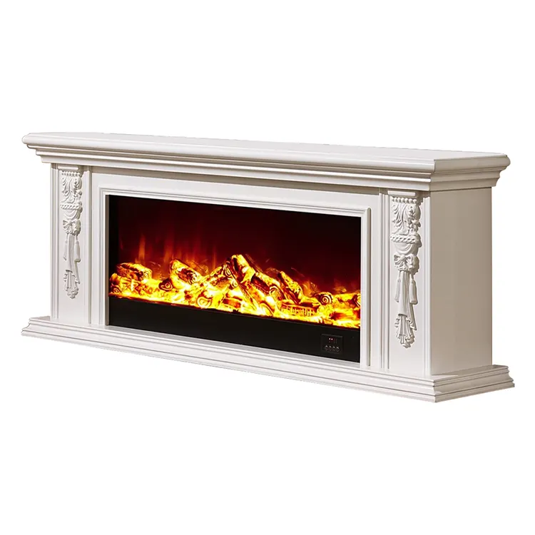 8104SS blanc ivoire personnalisable maison autoportante sculptée à la main chauffage décoratif meuble TV cheminée à flamme simulée