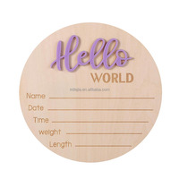 Panneau d'annonce de naissance en bois Hello World, rond, accessoire photo pour chambre de bébé, plaque, cadeau de baby shower, panneau d'annonce de naissance, cadeau