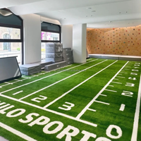 Tapis de gazon artificiel en PE résistant à l'usure de 16 mm avec logo personnalisé OEM, gazon noir pour salle de sport, idéal pour le crossfit, la piste d'entraînement avec traîneau et la musculation
