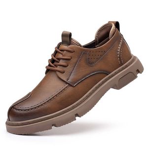 Men's Retro Leather Shoes <b>Brown</b> <b>Lace</b>-Up Low-Top Casual Work <b>Boots</b> Stitching Detail Leisure Wear Wenzhou Made - Product Image 2