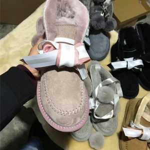 Cross-Border New Sheepskin Fur Integrated Fashion Pom Pom Bow Lace-Up Multi-Wear Thin Sole Warm Ankle Snow <b>Boots</b> - Product Image 4