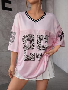 Dames Oversized Half Mouw Drop Shoulder V-Hals Jersey Shirts Grafisch Mesh Losse Pasvorm Amerikaanse Voetbalkleding Tops - Product Image 3