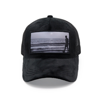 Votre propre photo haute qualité 5 panneaux 3d bouffée brodée appliques patchs personnalisé noir velours maille camionneur chapeau