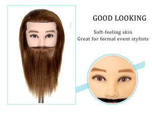 Nam người đàn ông màu nâu tổng hợp tóc manikin búp bê đầu cho thợ cắt tóc và cosmetologist tóc Cắt thực hành đào tạo mannequin đầu - Product Image 5