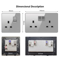 Prise électrique murale de luxe en verre trempé gris, prise britannique 13A, double prise 3 broches et interrupteur, prise murale universelle USB C 18W