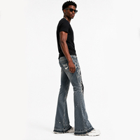 Jeans évasés vintage personnalisés pour hommes, effet délavé, patchwork, graphiques, coupe bootcut, streetwear
